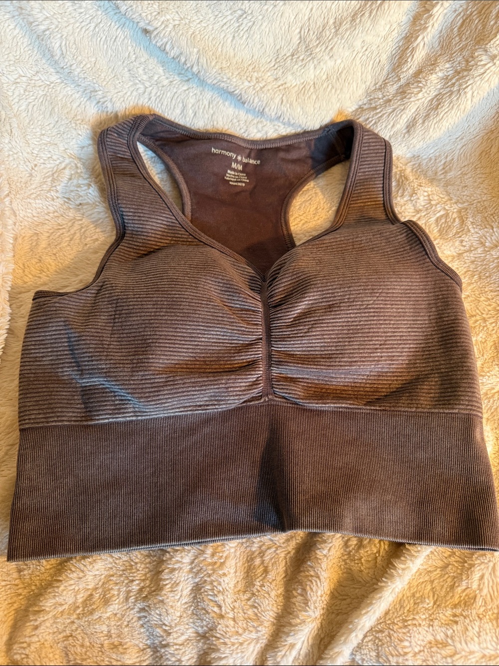 Harmony & Balance Ribbed Longline Sports Bra - Chocolate Brown